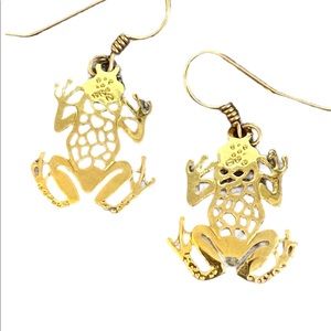 Wild Bryde 18k gold plated leopard tree frog French wire dangle drop earrings